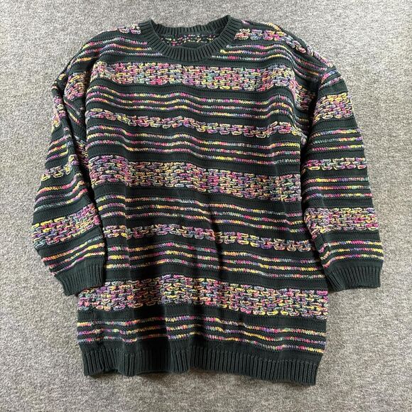 Retro Multi-Color Striped Knit Cotton Sweater Oversized M / L - Picture 1 of 6